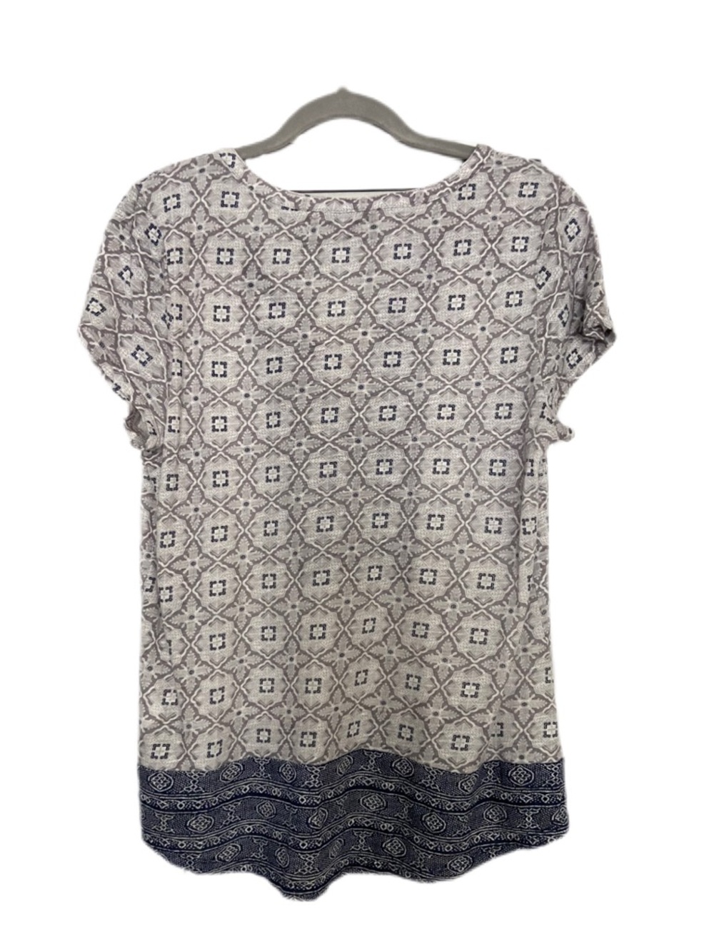 Lucky Brand Navy and Gray Boho Patterned V-Neck Top Size Large - Picture 3 of 13